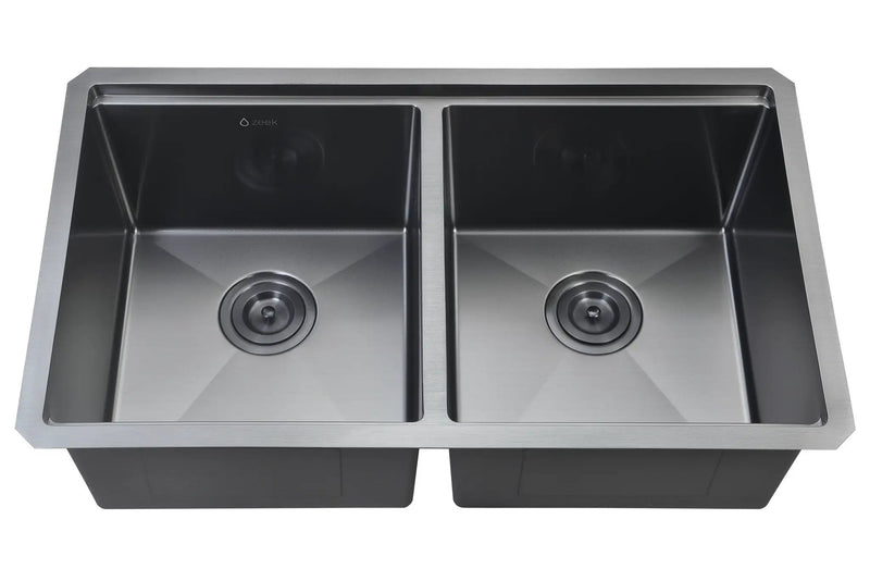 Zeek 32" Workstation Double Bowl Gunmetal Matte Black Undermount / Drop-In Kitchen Sink With Accessories PVD Nano Tech Coating ENZO ZW-B509 by ZEEK