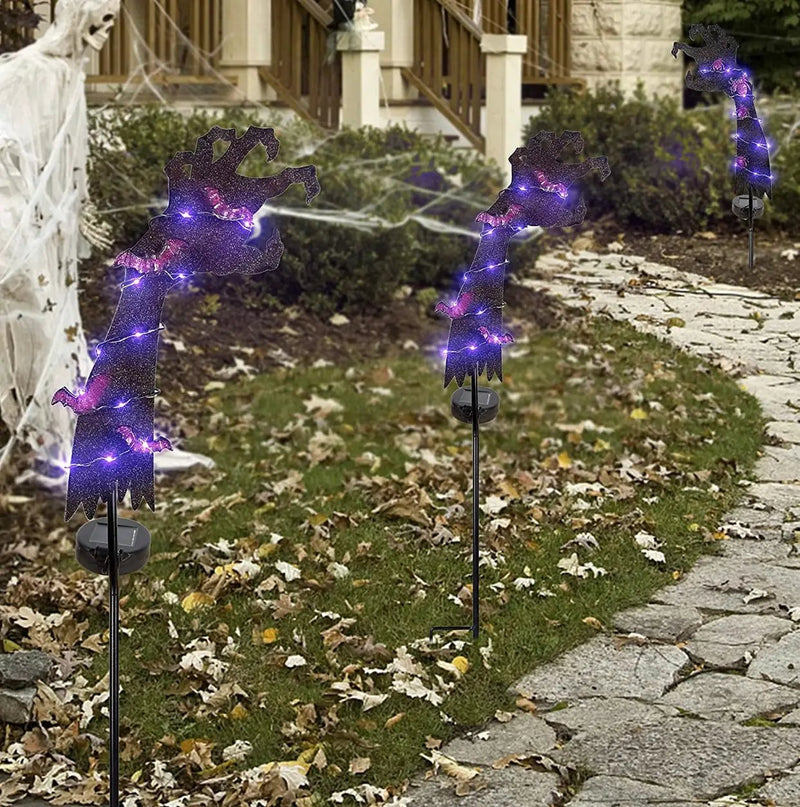 Solar Halloween Yard Decorations, Outdoor LED Solar Powered Ghost Hand Halloween Pathway Lights, Metal Garden Stakes Lawn Yard Ornament, Set of 2 by Outdoor Solar Outlet