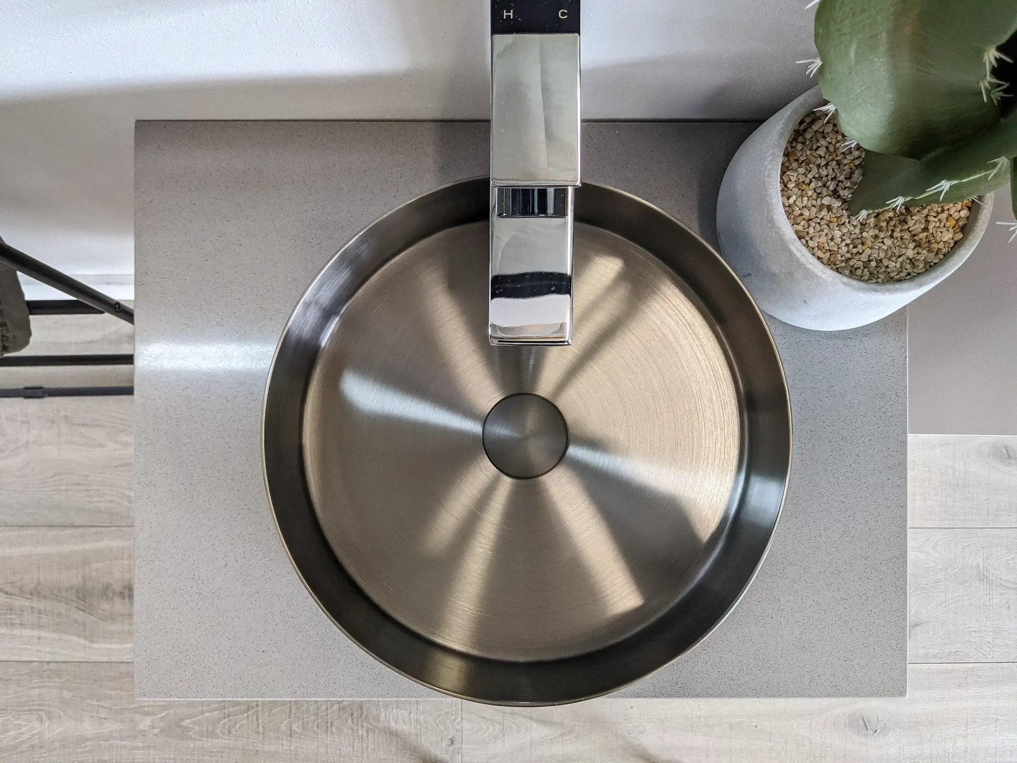 Zeek 14” Gunmetal Black Round Vessel Bathroom Sink Stainless Steel PVD Nano Tech Coating ZN-B144 by ZEEK