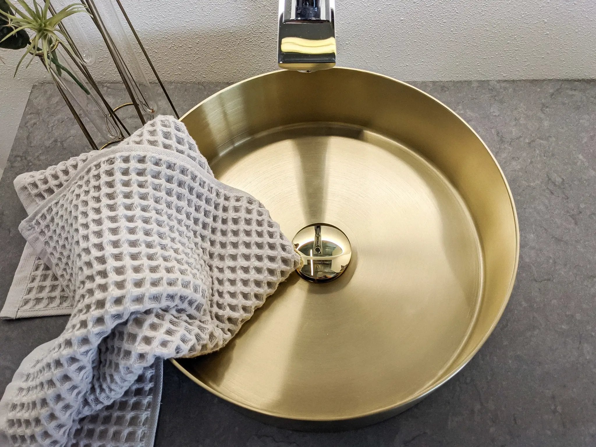 Zeek 14” Gold Round Vessel Bathroom Sink Stainless Steel PVD Nano Tech Coating ZN-G144 by ZEEK