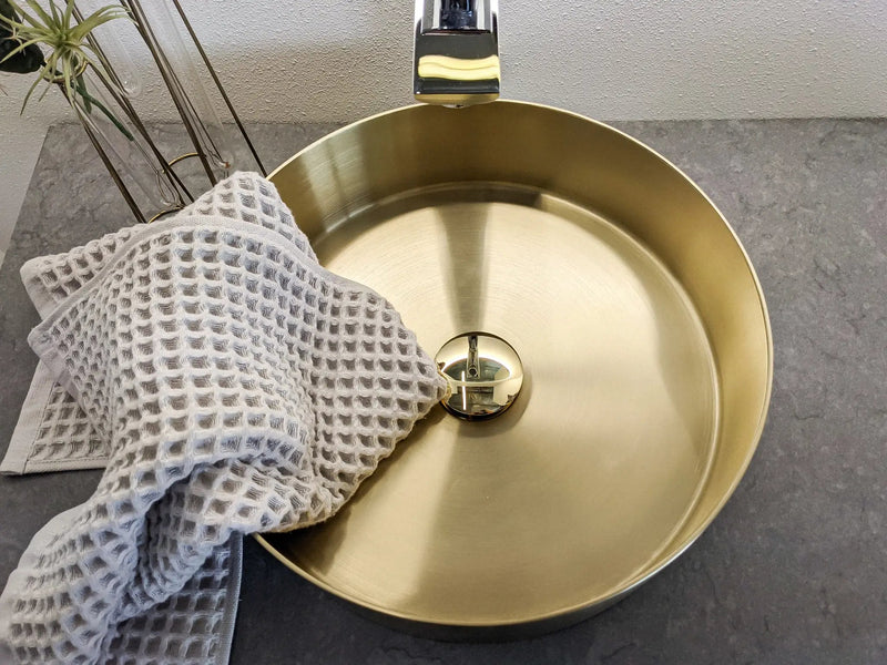 Zeek 14” Gold Round Vessel Bathroom Sink Stainless Steel PVD Nano Tech Coating ZN-G144 by ZEEK