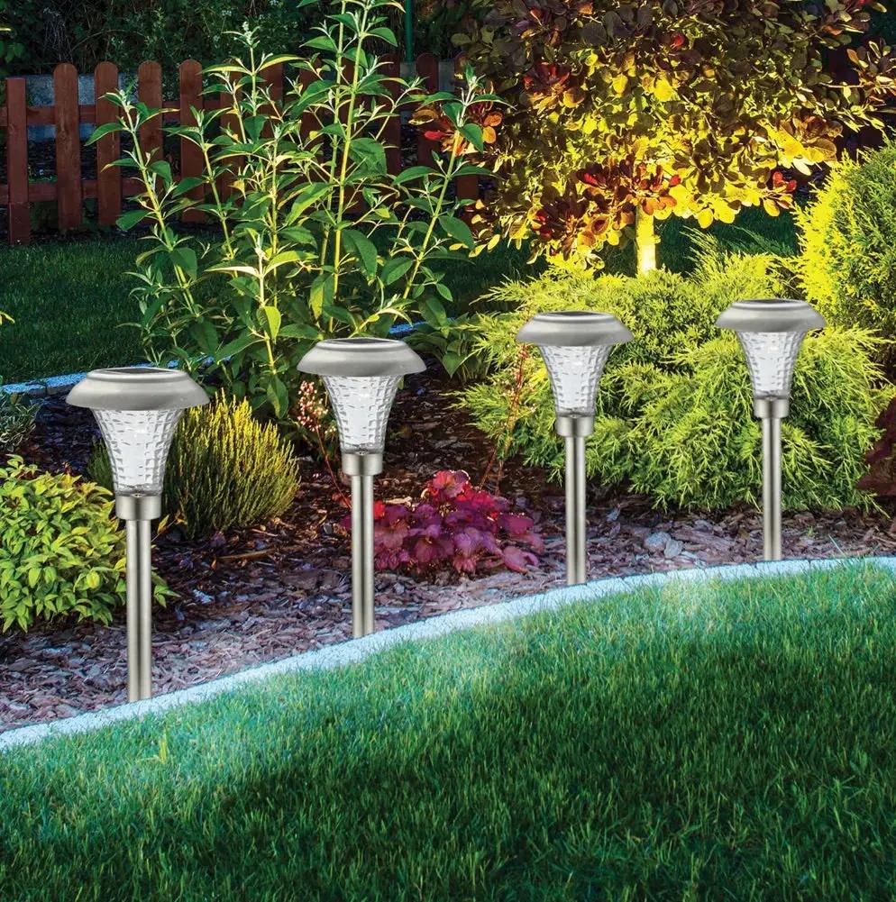 High-End 8 Pack Solar Pathway Lights Glass Stainless Steel Warm White, Auto On/off 15 Lumen by Outdoor Solar Outlet