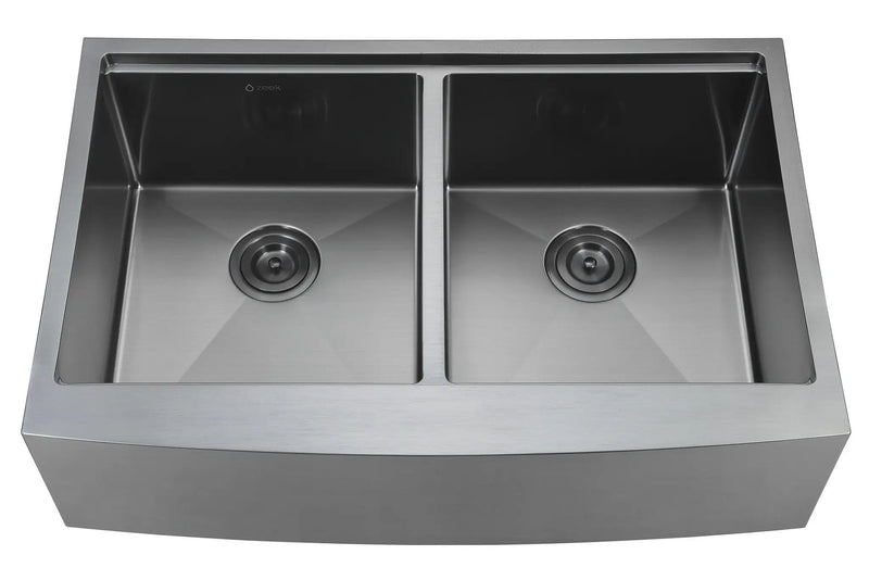 Zeek 33" Farmhouse Workstation Double Bowl Gunmetal Matte Black Kitchen Sink With Accessories PVD Nano Tech Coating ENZO ZA-B552 by ZEEK