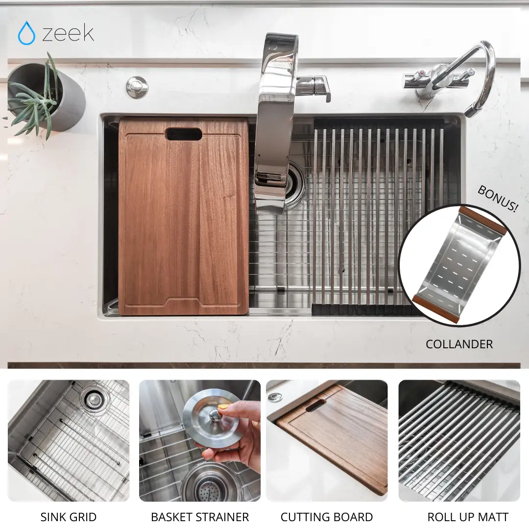 Zeek 32" Undermount / Drop-In Single Bowl Workstation Kitchen Sink ZH-LD32 by ZEEK