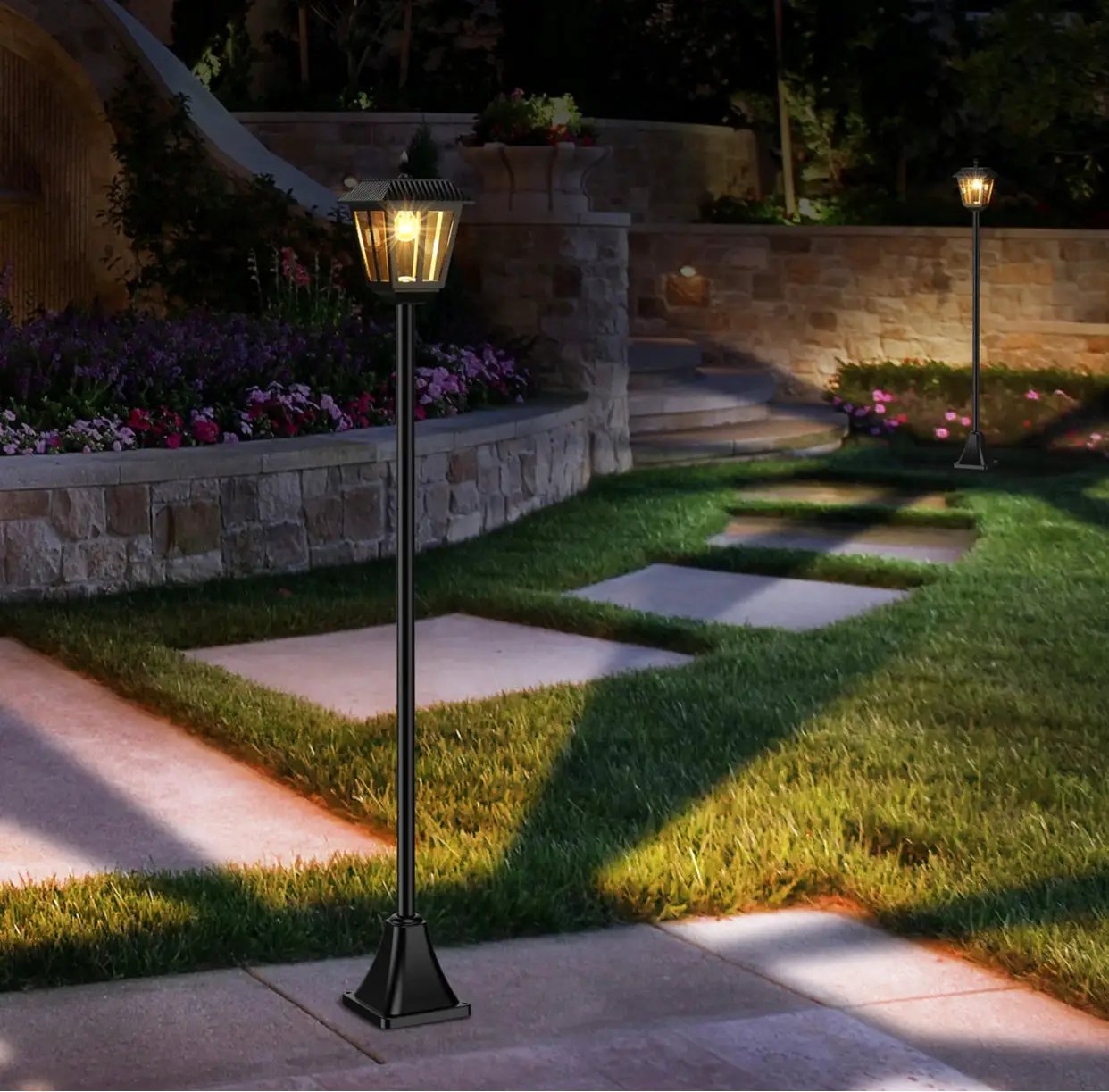 SmartYard Solar Post Lamp Set, Warm White Vintage Light (2-Pack) by Outdoor Solar Outlet