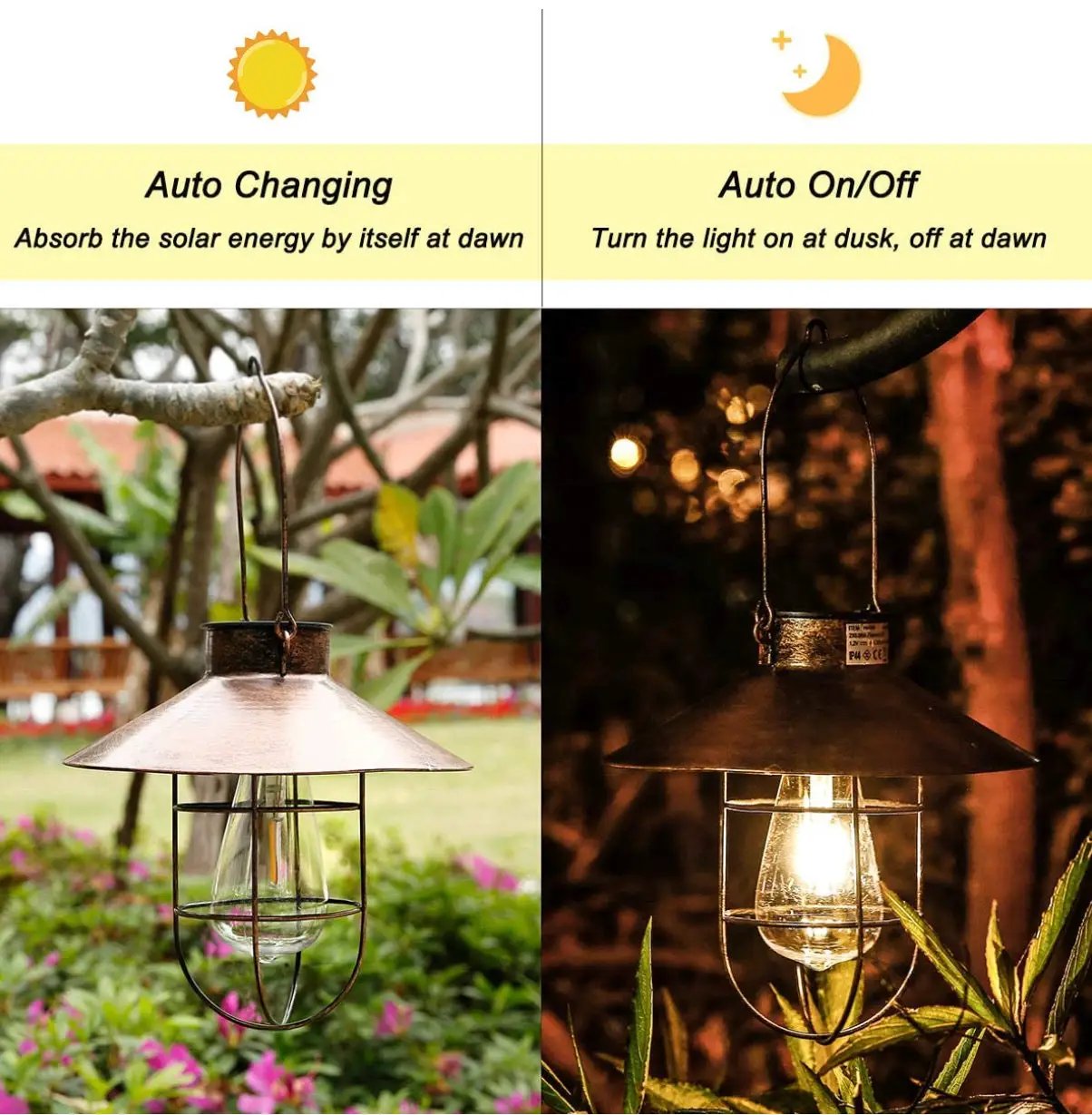Hanging Solar Lantern with Shepherd Hook 31 Inch by Outdoor Solar Outlet