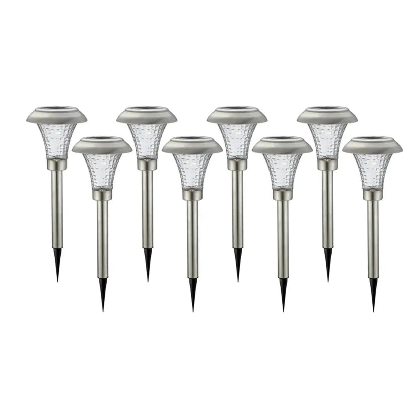 High-End 8 Pack Solar Pathway Lights Glass Stainless Steel Warm White, Auto On/off 15 Lumen by Outdoor Solar Outlet