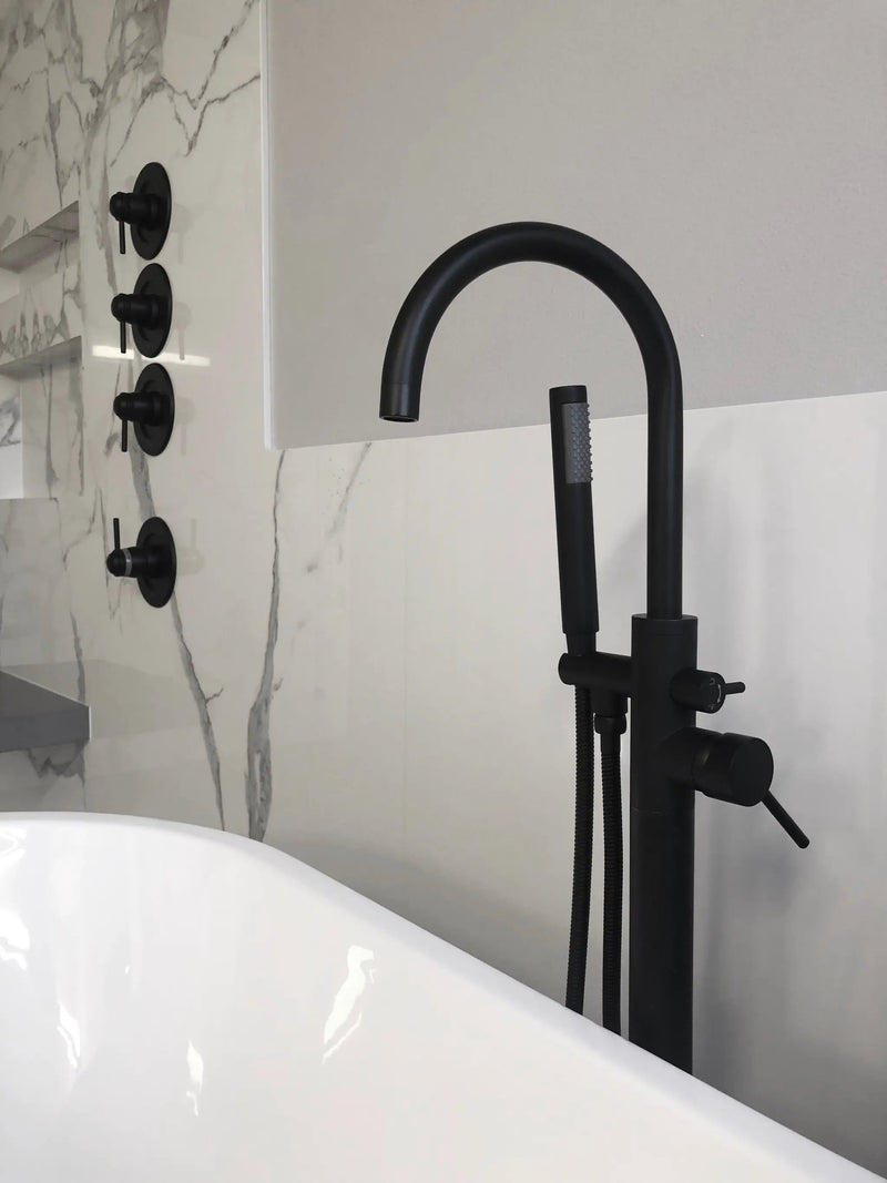 Zeek Floor Tub Faucet Matte Black F-TB51 by ZEEK
