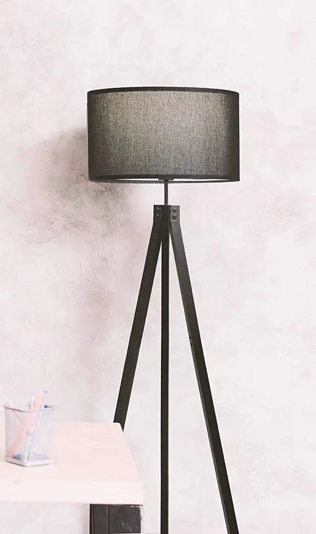 Modern Tripod LED Floor Lamp – Mid Century Dimmable Modern Light for Contemporary Living Rooms - Tall Free Standing Lamp with Solid Wood Legs by Outdoor Solar Outlet