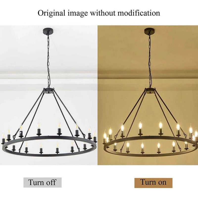 Hubrin Black Wagon Wheel Chandelier,16-Light 39.4 inch,Rustic Farmhouse Industrial Chandeliers,Kitchen Island Light Fixtures E12 Base for Living Room (Black, 39.4" 16-Light) by Selzalot