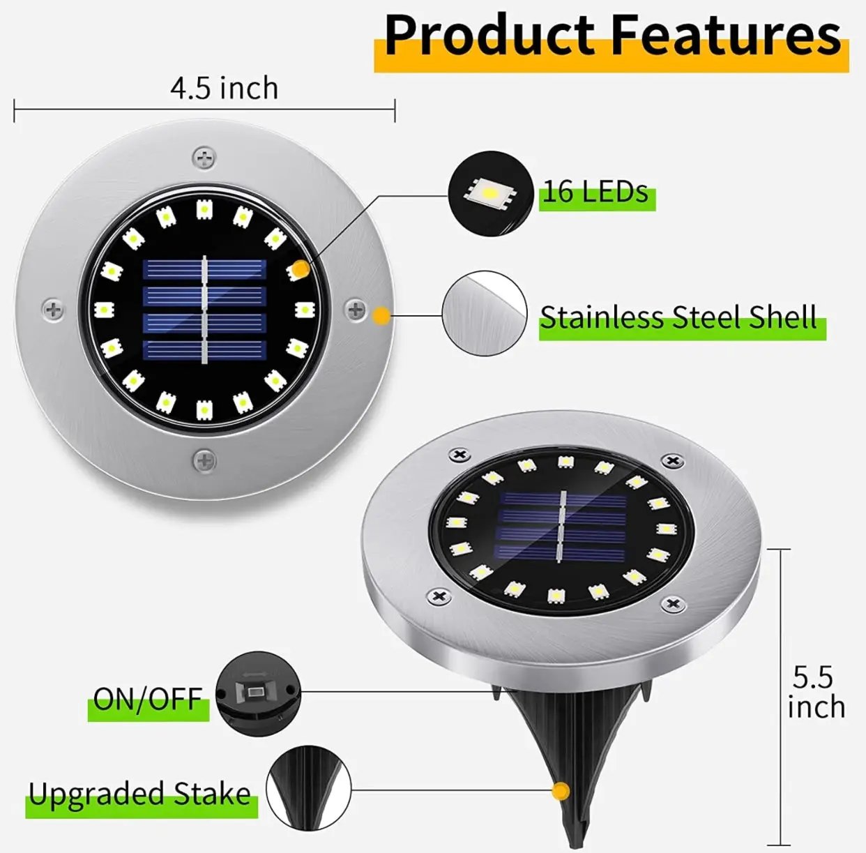 Solar Garden Disk Lights 16LED Solar Ground Lights Underground Lights,4 Pack-20 Lumen by Outdoor Solar Outlet