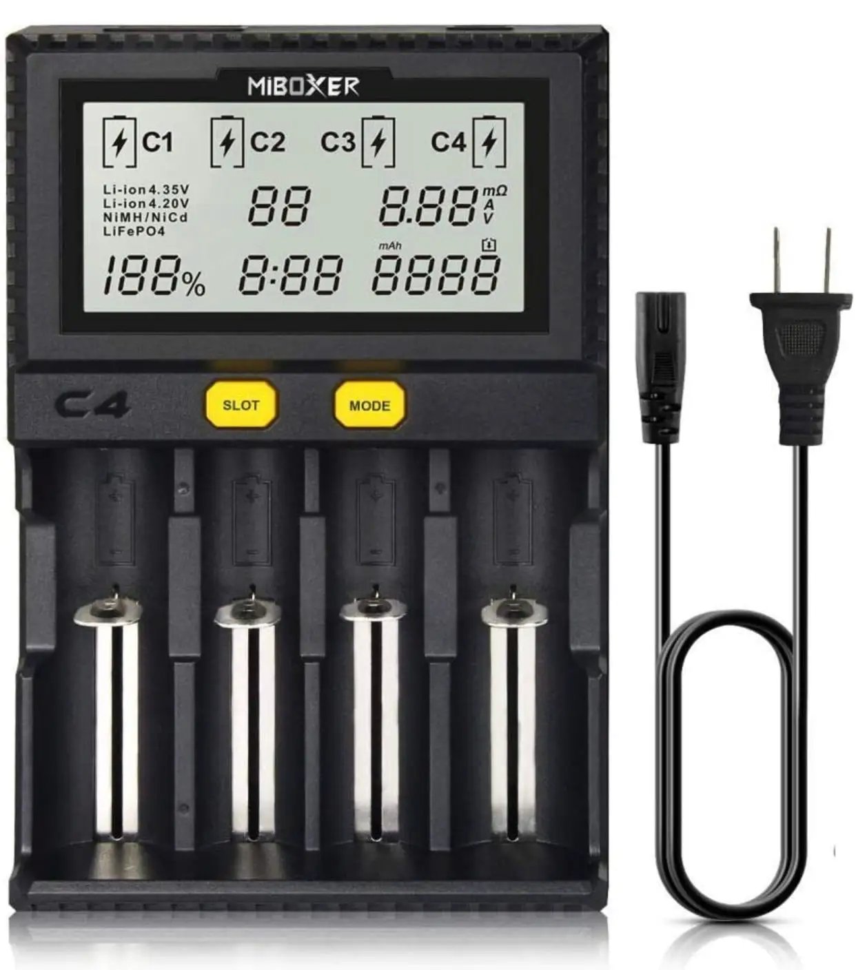 Original MiBOXER Smart Universal 4-Bay Charger, Automatic LCD Display,Fast Charging Rechargeable Li-ion LiFePO4 Ni-MH Ni-Cd AA AAA by Outdoor Solar Outlet