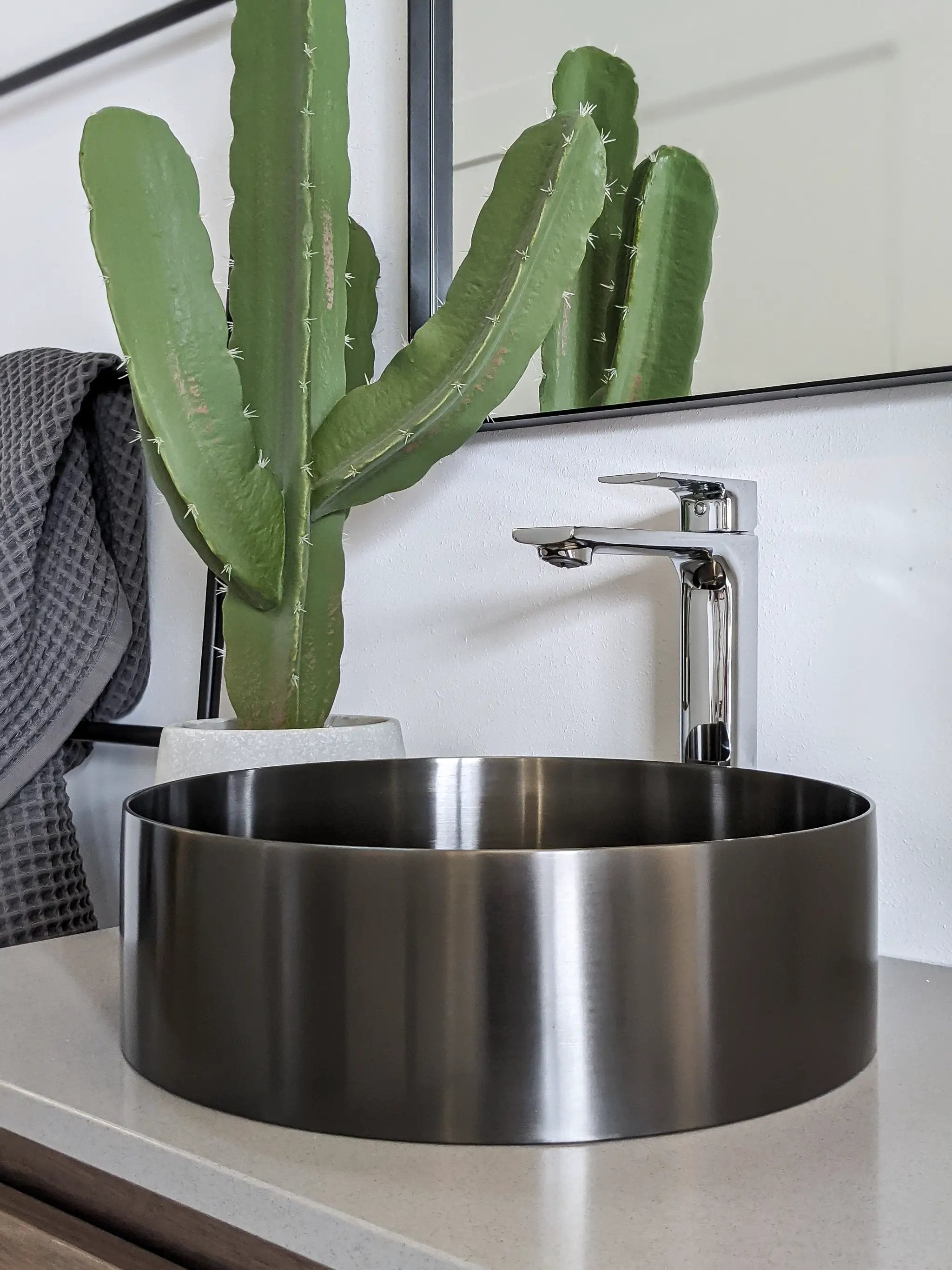 Zeek 14” Gunmetal Black Round Vessel Bathroom Sink Stainless Steel PVD Nano Tech Coating ZN-B144 by ZEEK