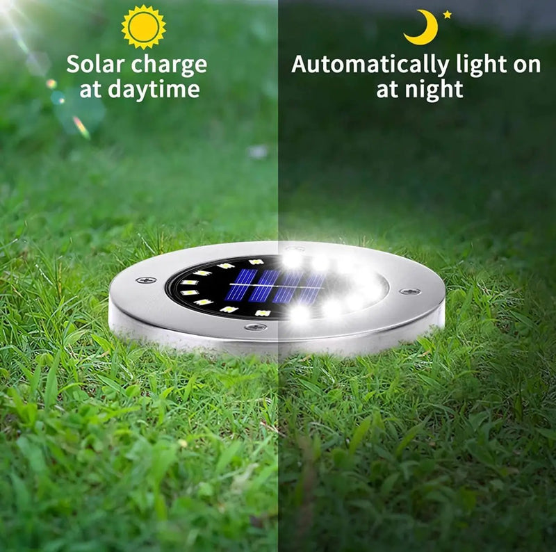 Solar Garden Disk Lights 16LED Solar Ground Lights Underground Lights,4 Pack-20 Lumen by Outdoor Solar Outlet