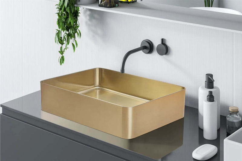 Zeek 18”x13” Gold Rectangular Vessel Bathroom Sink Stainless Steel PVD Nano Tech Coating ZN-G183 by ZEEK