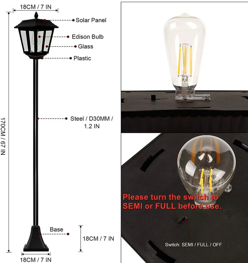SmartYard 67 Inch Solar Lamp Post Lights, 100 Lumen Solar Powered Vintage Street Lights Outdoor, Warm White LED Edison Bulb Solar Post Light by Outdoor Solar Outlet