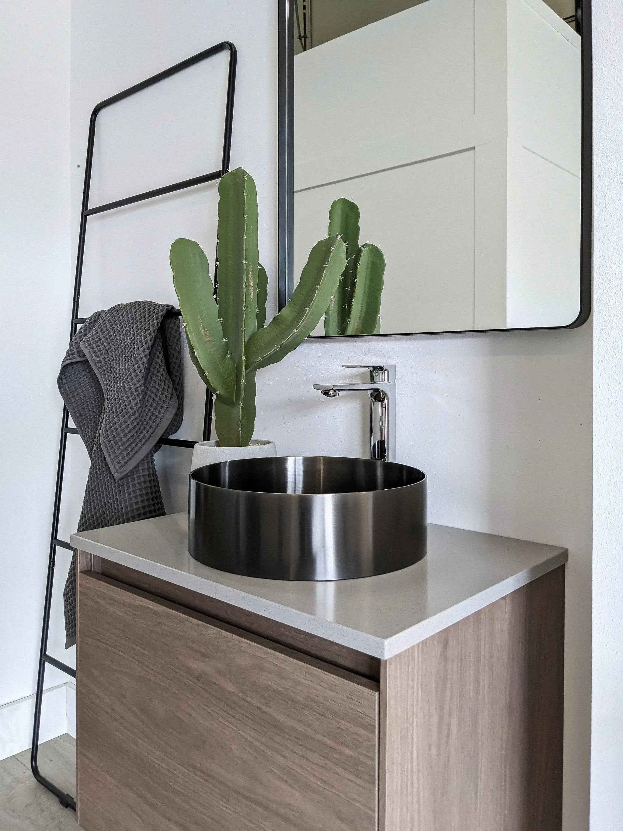 Zeek 14” Gunmetal Black Round Vessel Bathroom Sink Stainless Steel PVD Nano Tech Coating ZN-B144 by ZEEK