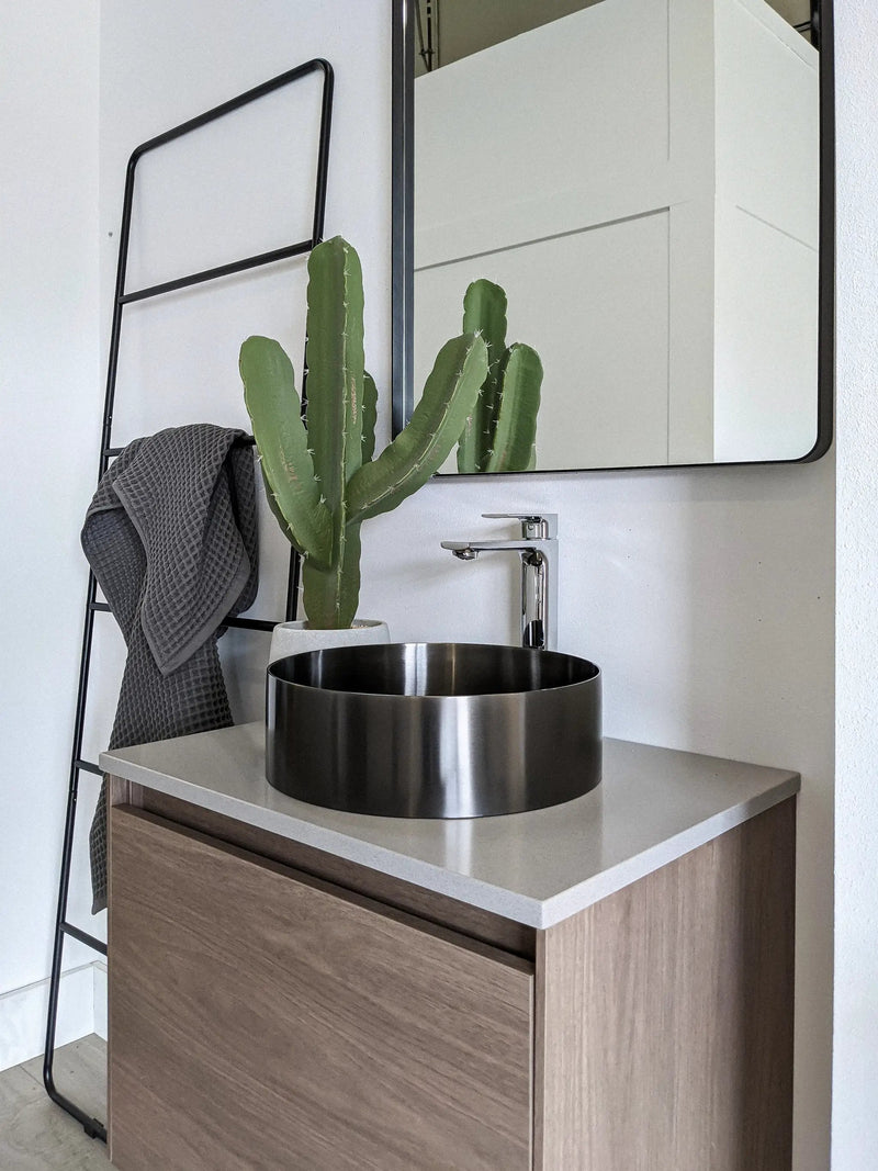 Zeek 14” Gunmetal Black Round Vessel Bathroom Sink Stainless Steel PVD Nano Tech Coating ZN-B144 by ZEEK