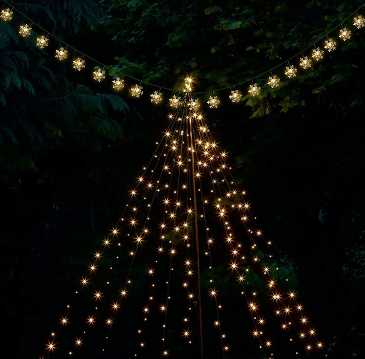 33Ft Solar Snowflake Twinkle Star String Lights, 100 LED Outdoor 8 Lighting Modes & Waterproof by Outdoor Solar Outlet