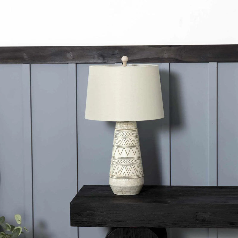 Tan and Cream Resin Lamp with White Linen Table Lamp - Clearance by Boutique Rugs
