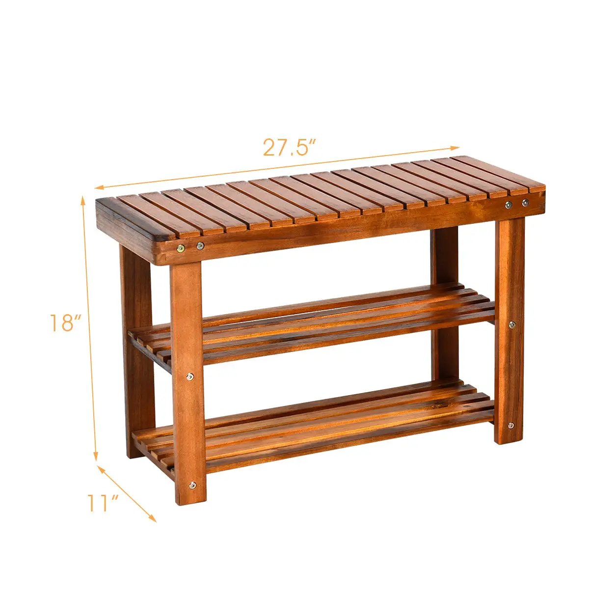 Freestanding Wood Bench with 3-Tier Storage Shelves by DirectDeals
