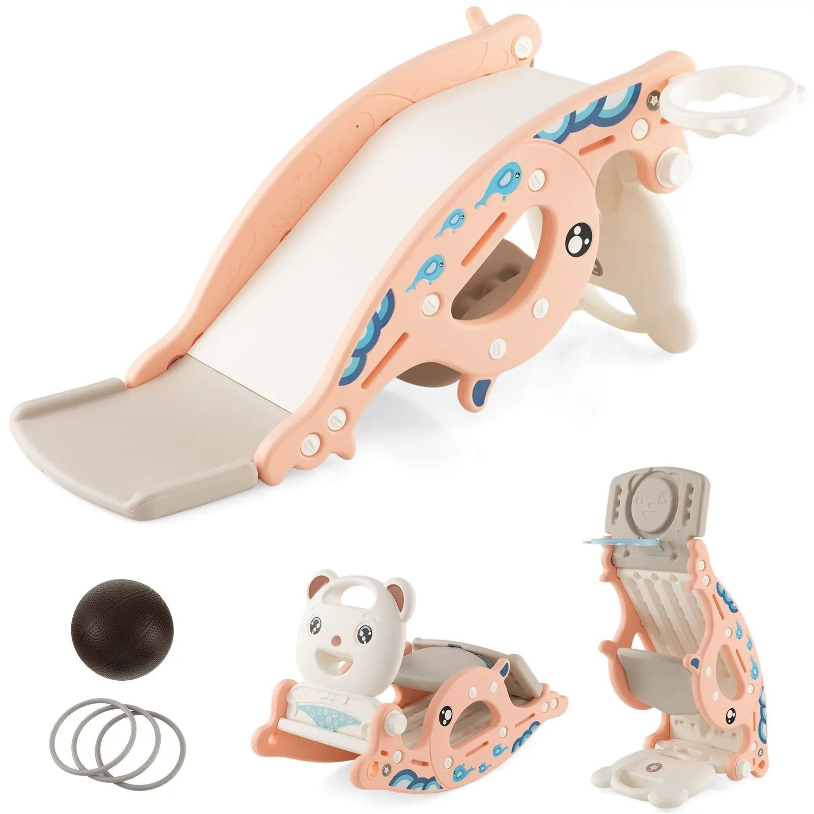 4-in-1 Kids Slide Rocking Horse with Basketball and Ring Toss by DirectDeals
