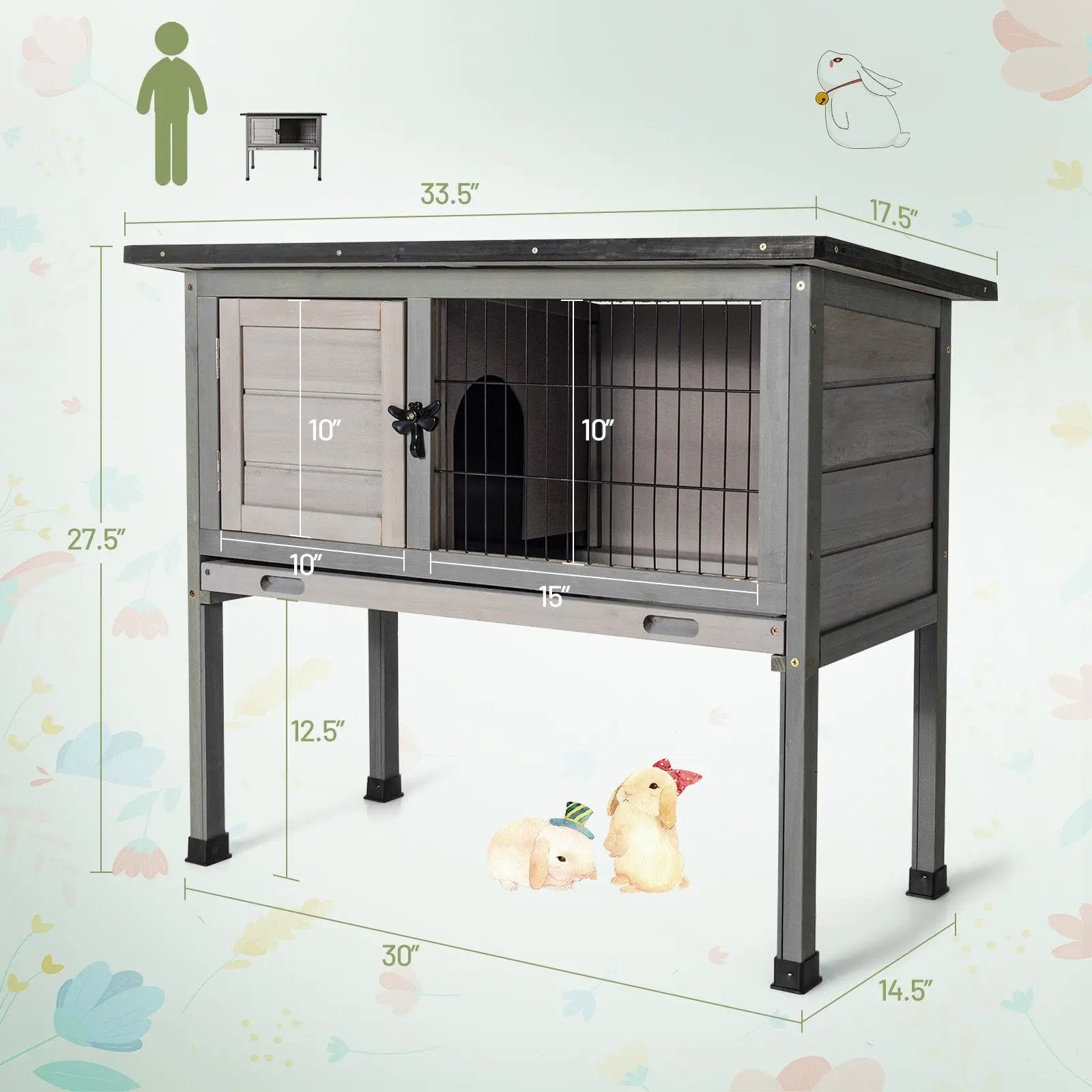 Small Elevated Rabbit Hutch with Hinged Asphalt Roof and Removable Tray by DirectDeals