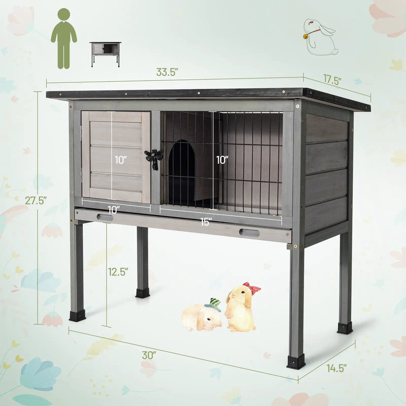 Small Elevated Rabbit Hutch with Hinged Asphalt Roof and Removable Tray by DirectDeals