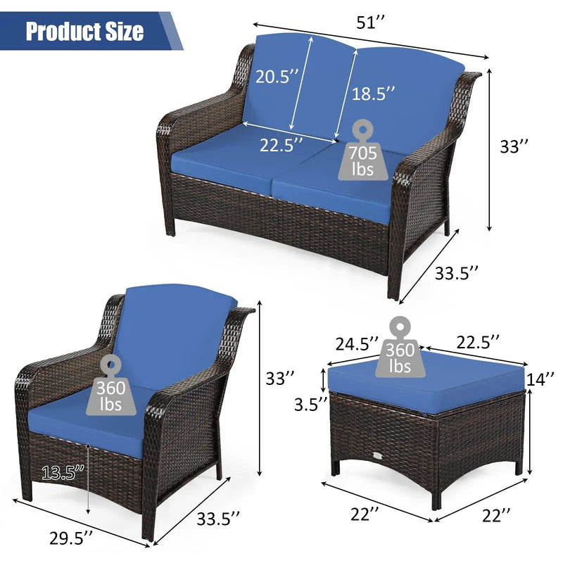 5 Pieces Patio Rattan Sofa Set with Cushion and Ottoman by DirectDeals