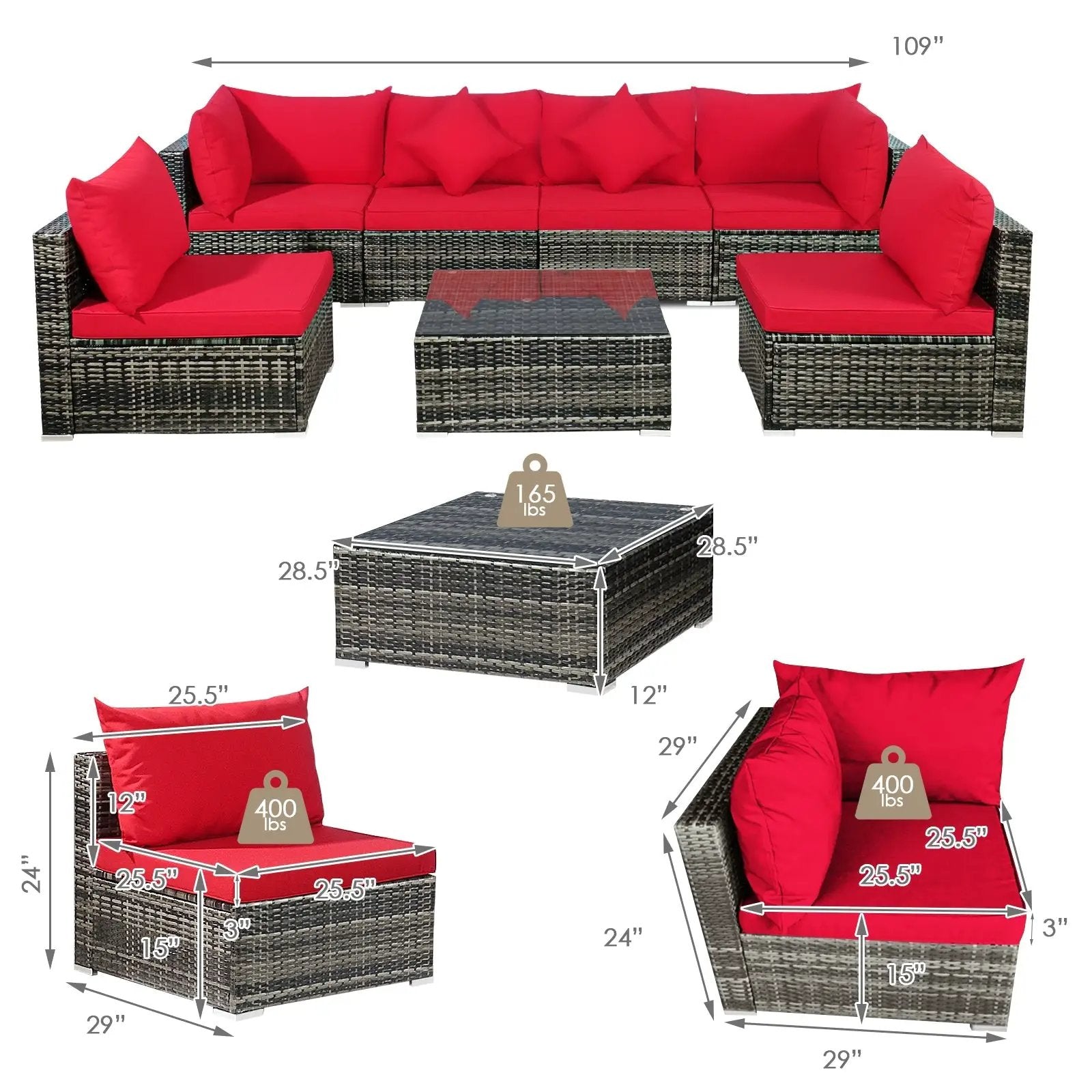 7 Pieces Patio Rattan Furniture Set Sectional Sofa Garden Cushion by DirectDeals