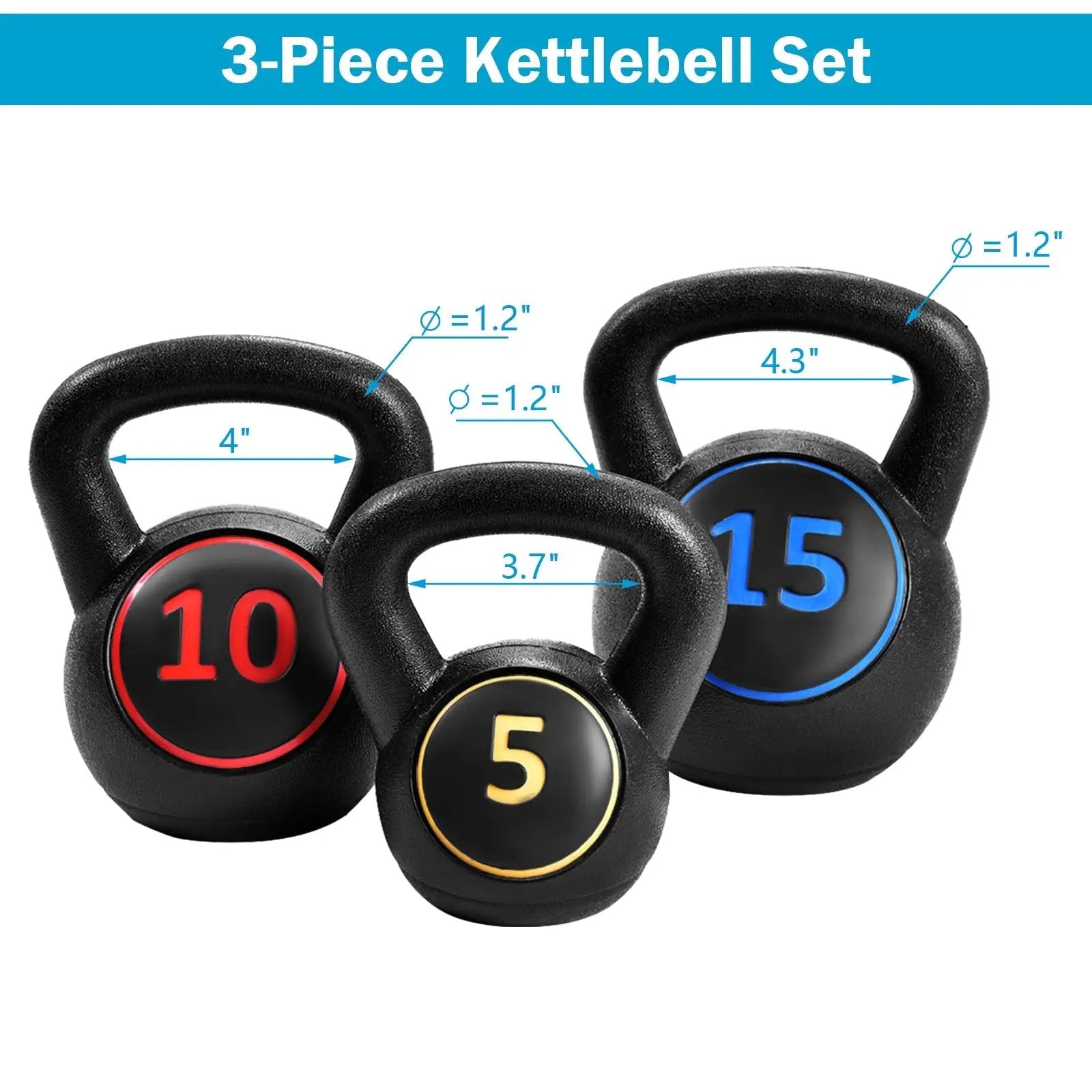 3 Pieces 5 10 15lbs Kettlebell Weight Set by DirectDeals