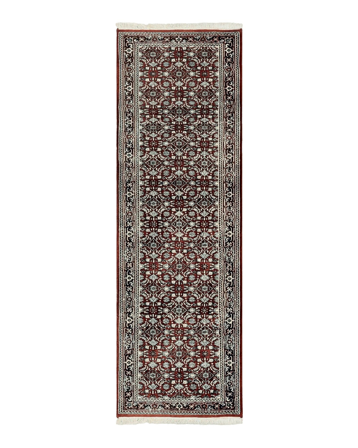 Indo Persian Runner Rug 2.7 x 8, Wool Hand Knotted Vintage Carpet, Red Black, Herati Allover Pattern, Oriental Runner, Rug for Hallway