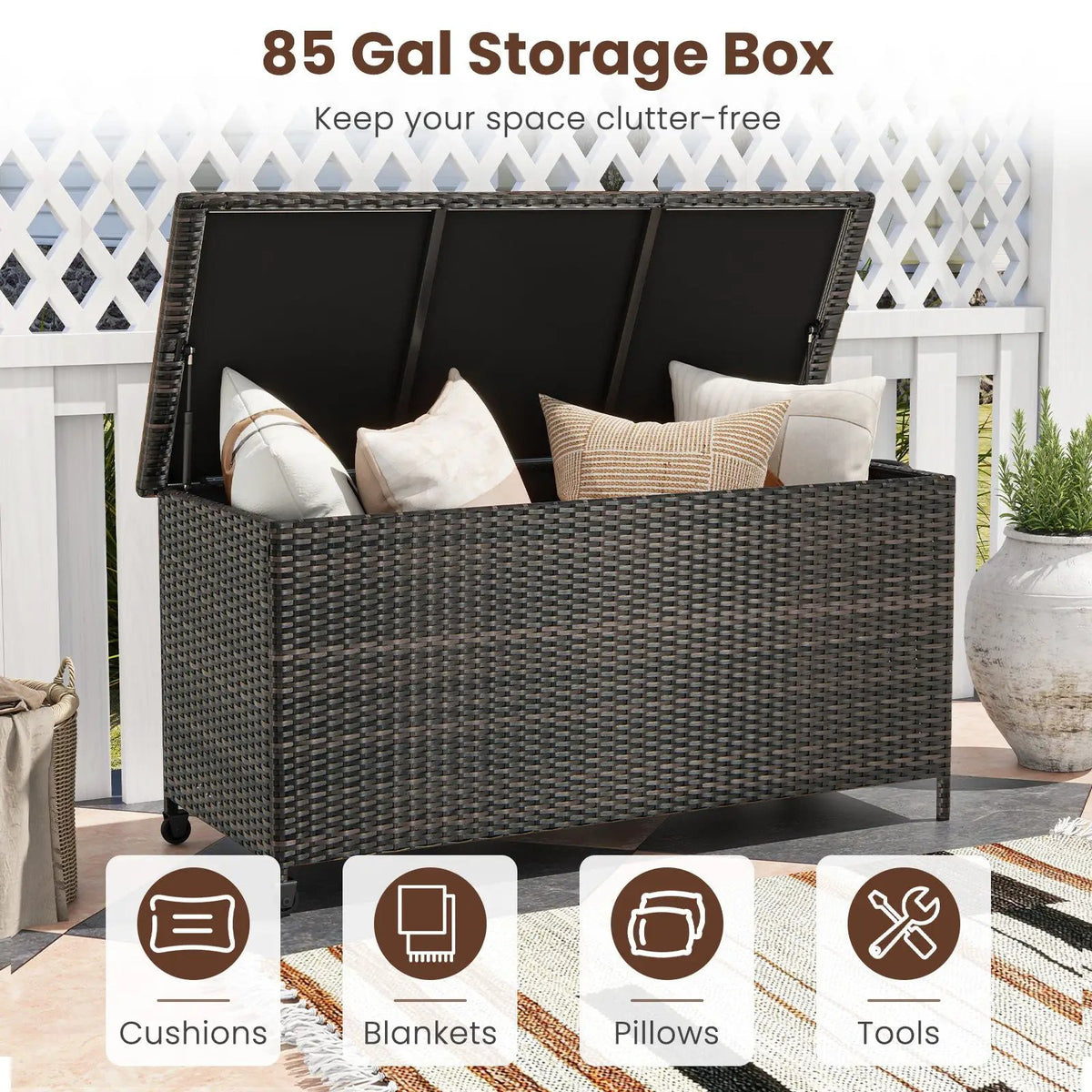 Indoor Outdoor 85 Gallon Storage Container with Waterproof Liner and Universal Wheels by DirectDeals