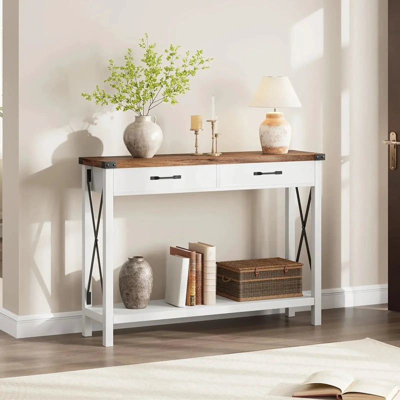 Industrial Farmhouse Entryway Table - Console Table with 2 Drawers, Heavy-Duty Sofa Table, Scratch-Resistant, Easy Assembly, Living Room, Hallway, Foyer Furniture for Farmhouse, Modern, Traditional Decor - Space-Saving Narrow by House Of Avana