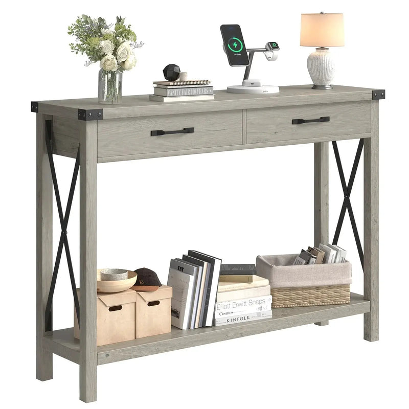 Industrial Farmhouse Entryway Table - Console Table with 2 Drawers, Heavy-Duty Sofa Table, Scratch-Resistant, Easy Assembly, Living Room, Hallway, Foyer Furniture for Farmhouse, Modern, Traditional Decor - Space-Saving Narrow by House Of Avana
