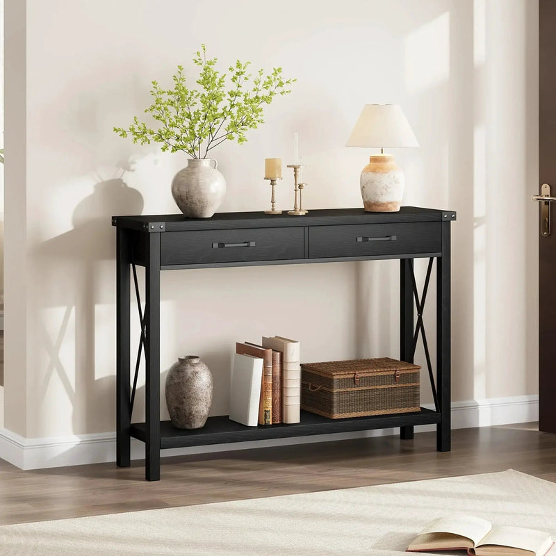 Industrial Farmhouse Entryway Table - Console Table with 2 Drawers, Heavy-Duty Sofa Table, Scratch-Resistant, Easy Assembly, Living Room, Hallway, Foyer Furniture for Farmhouse, Modern, Traditional Decor - Space-Saving Narrow by House Of Avana