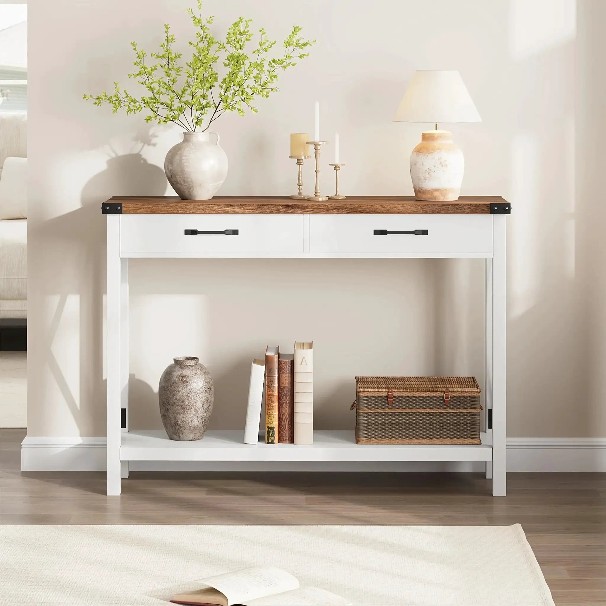Industrial Farmhouse Entryway Table - Console Table with 2 Drawers, Heavy-Duty Sofa Table, Scratch-Resistant, Easy Assembly, Living Room, Hallway, Foyer Furniture for Farmhouse, Modern, Traditional Decor - Space-Saving Narrow by House Of Avana