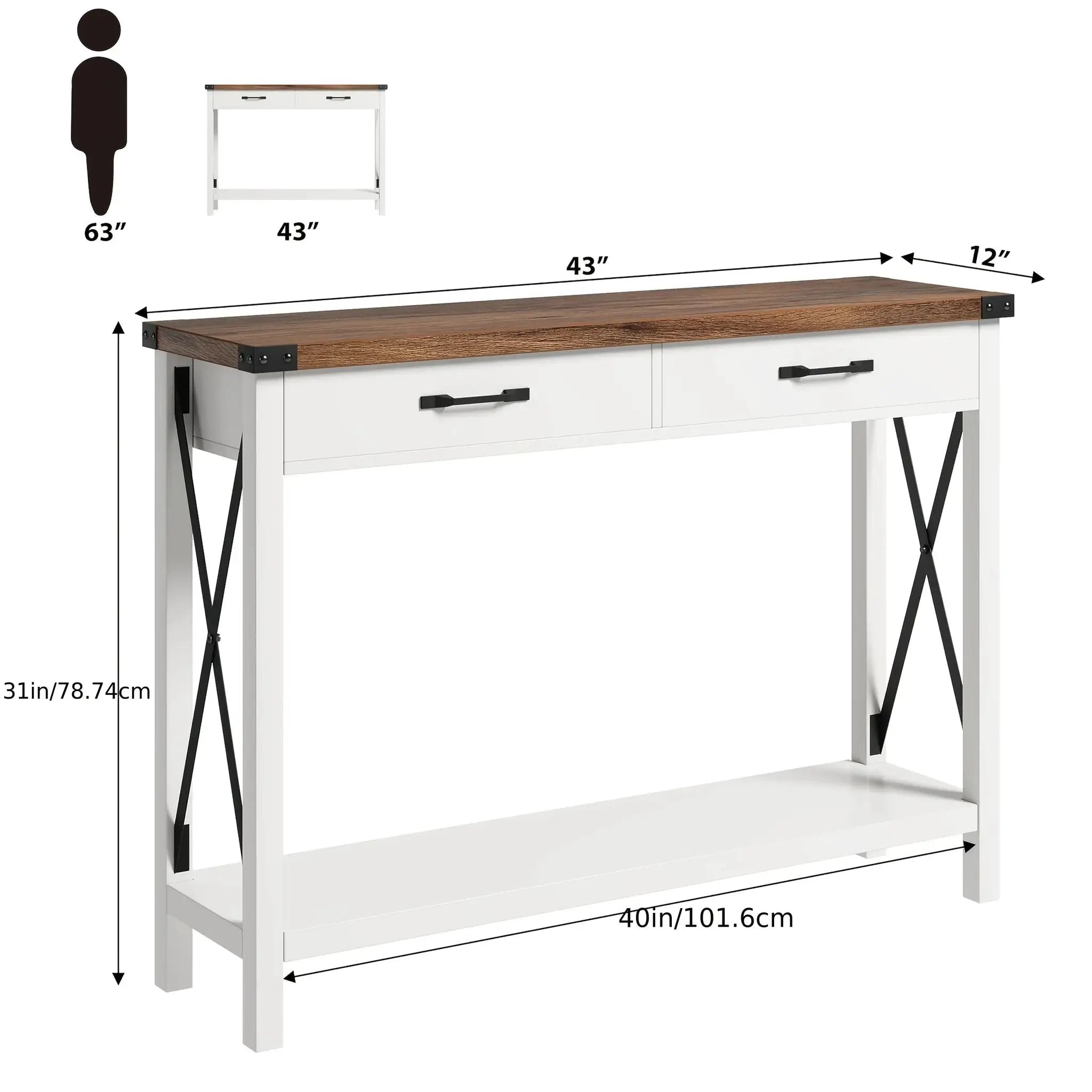 Industrial Farmhouse Entryway Table - Console Table with 2 Drawers, Heavy-Duty Sofa Table, Scratch-Resistant, Easy Assembly, Living Room, Hallway, Foyer Furniture for Farmhouse, Modern, Traditional Decor - Space-Saving Narrow by House Of Avana