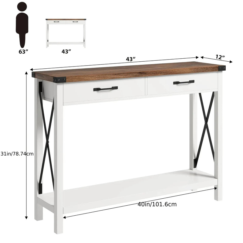 Industrial Farmhouse Entryway Table - Console Table with 2 Drawers, Heavy-Duty Sofa Table, Scratch-Resistant, Easy Assembly, Living Room, Hallway, Foyer Furniture for Farmhouse, Modern, Traditional Decor - Space-Saving Narrow by House Of Avana