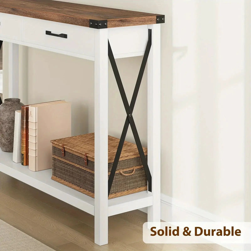 Industrial Farmhouse Entryway Table - Console Table with 2 Drawers, Heavy-Duty Sofa Table, Scratch-Resistant, Easy Assembly, Living Room, Hallway, Foyer Furniture for Farmhouse, Modern, Traditional Decor - Space-Saving Narrow by House Of Avana
