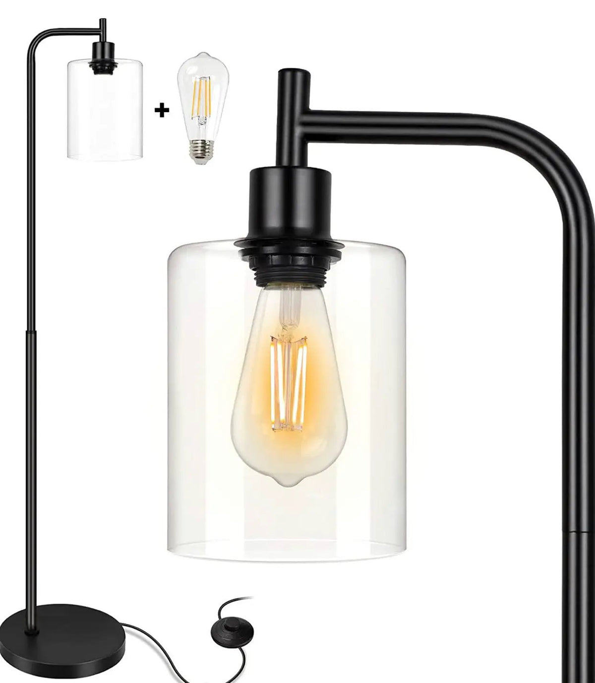 Industrial Floor Lamp, Modern Standing Lamps with Hanging Clear Glass Shade by Outdoor Solar Outlet