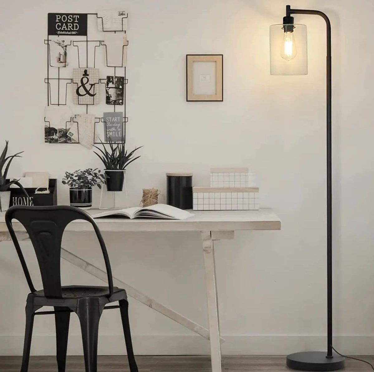 Industrial Floor Lamp, Modern Standing Lamps with Hanging Clear Glass Shade by Outdoor Solar Outlet