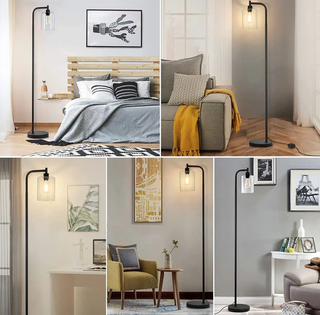 Industrial Floor Lamp, Modern Standing Lamps with Hanging Clear Glass Shade by Outdoor Solar Outlet