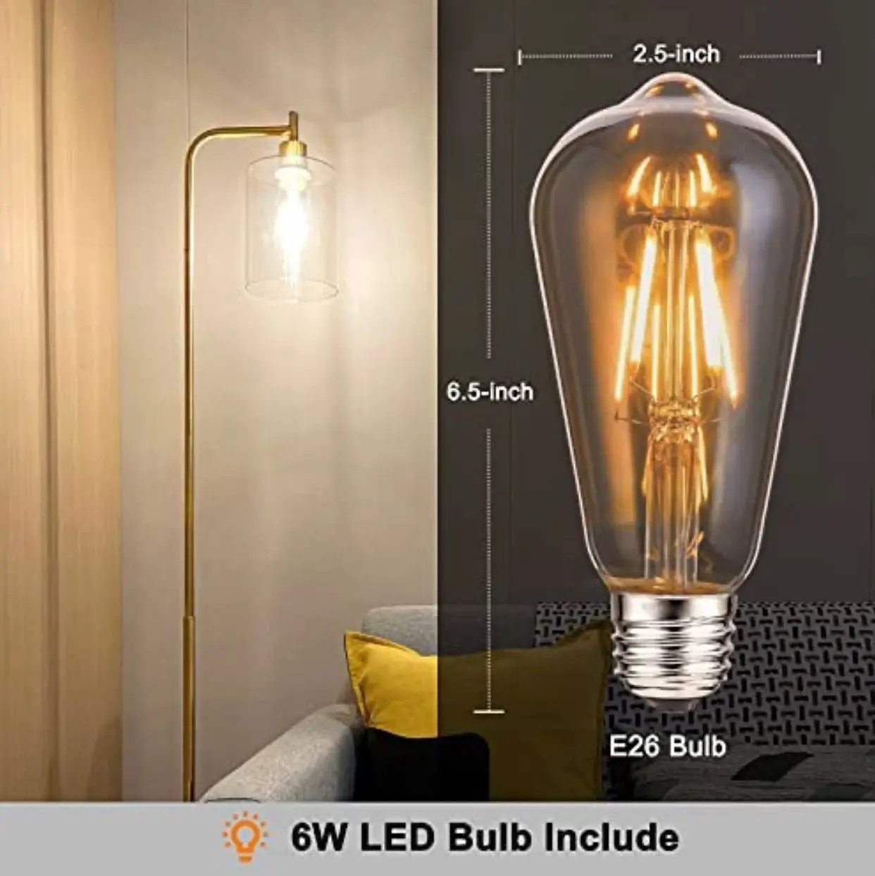 Industrial Floor Lamp, Modern Standing Lamps with Hanging Clear Glass Shade by Outdoor Solar Outlet