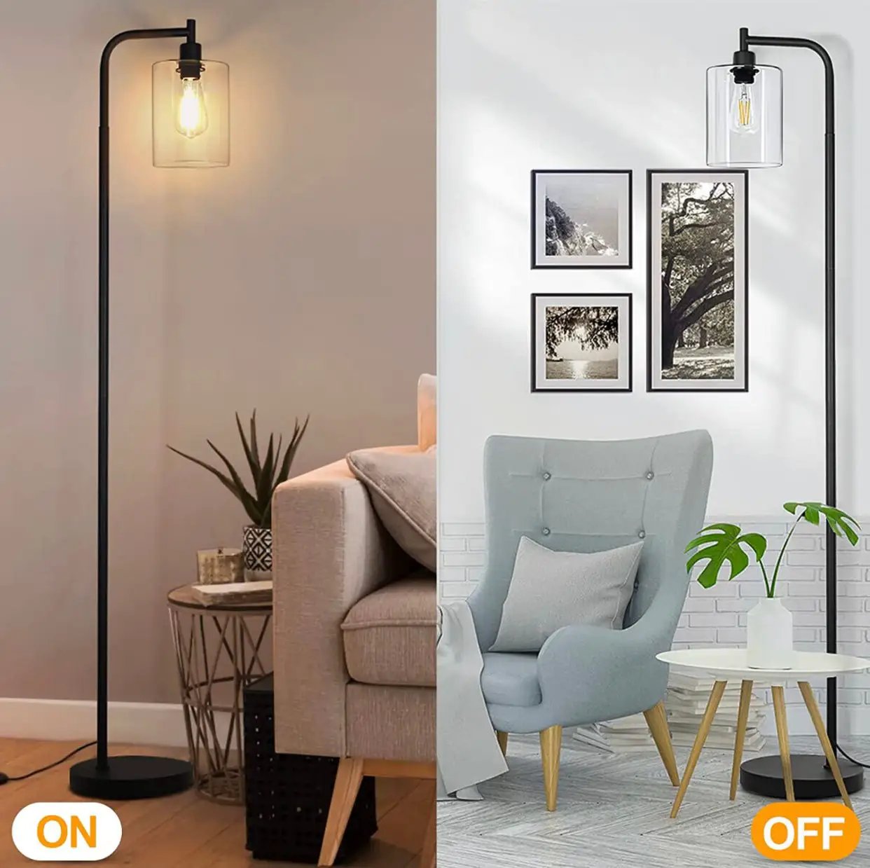 Industrial Floor Lamp, Modern Standing Lamps with Hanging Clear Glass Shade by Outdoor Solar Outlet