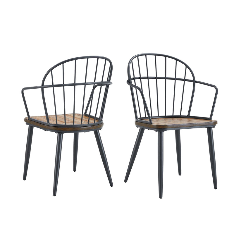 Industrial Inspired Indoor Dining Chair Set with Metal Legs and Birch - Black / Natural