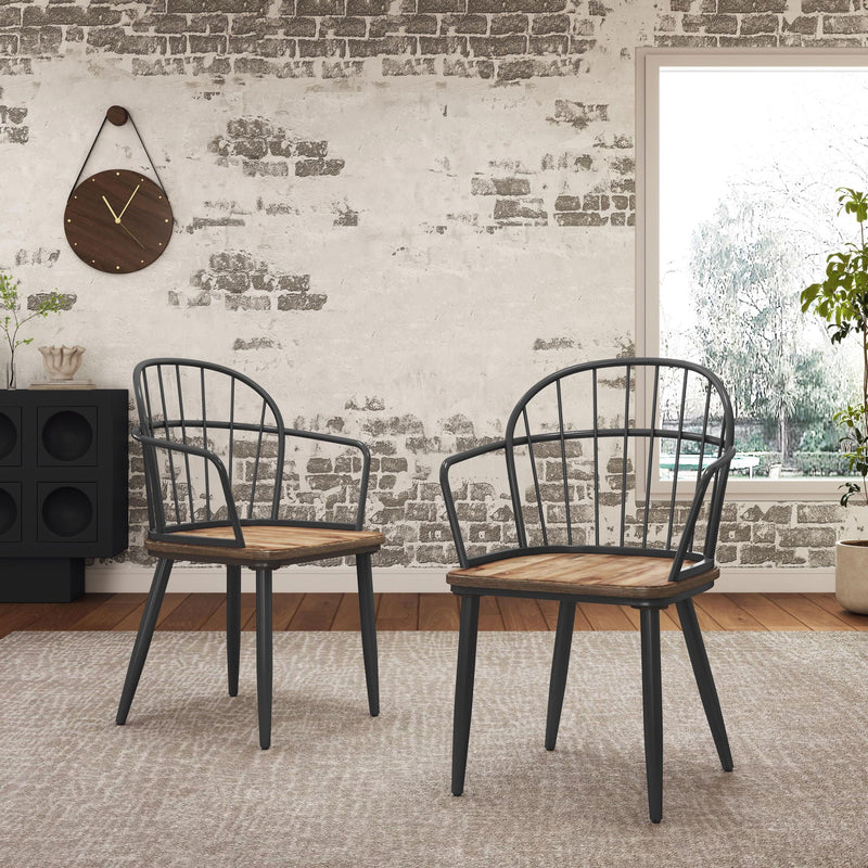Industrial Inspired Indoor Dining Chair Set with Metal Legs and Birch - Black / Natural, photo 2 of 4
