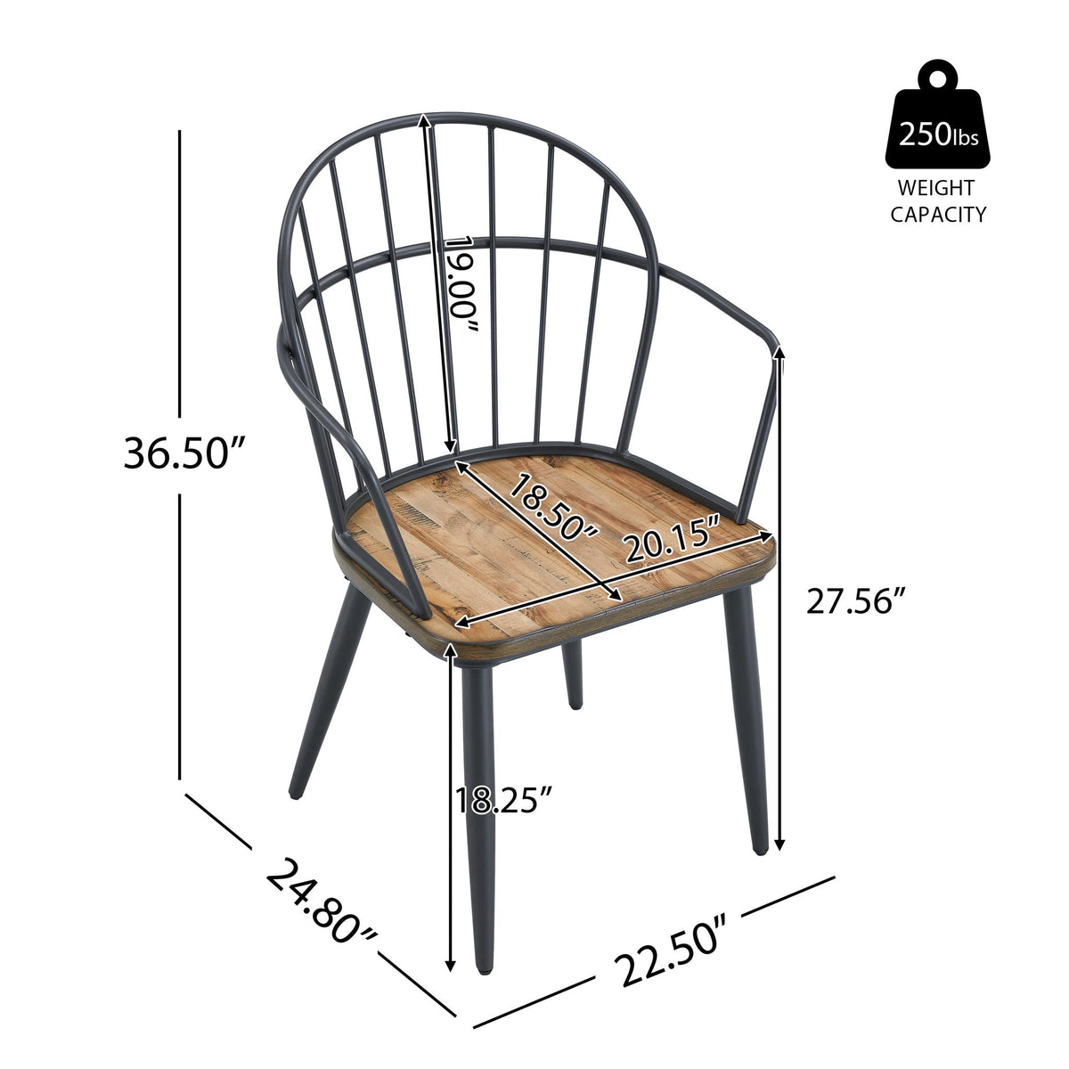 Industrial Inspired Indoor Dining Chair Set with Metal Legs and Birch - Black / Natural, photo 4 of 4