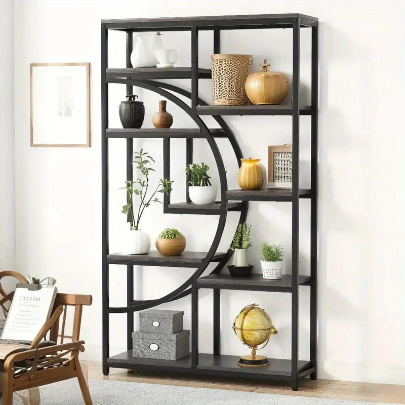 Industrial Metal 5 Tier Bookcase, Freestanding Bookshelf with Open Storage Shelves by House Of Avana