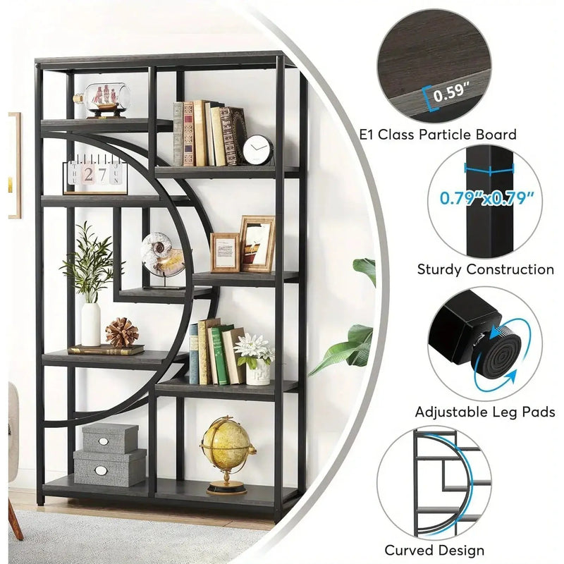 Industrial Metal 5 Tier Bookcase, Freestanding Bookshelf with Open Storage Shelves by House Of Avana